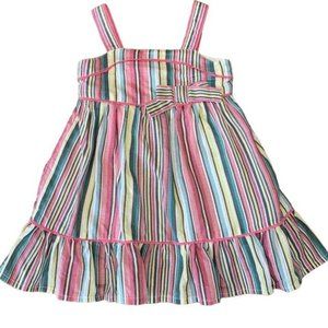 MONSOON Baby Girls Cotton Dress 3-6 Months Striped Linen Infant Summer EUC